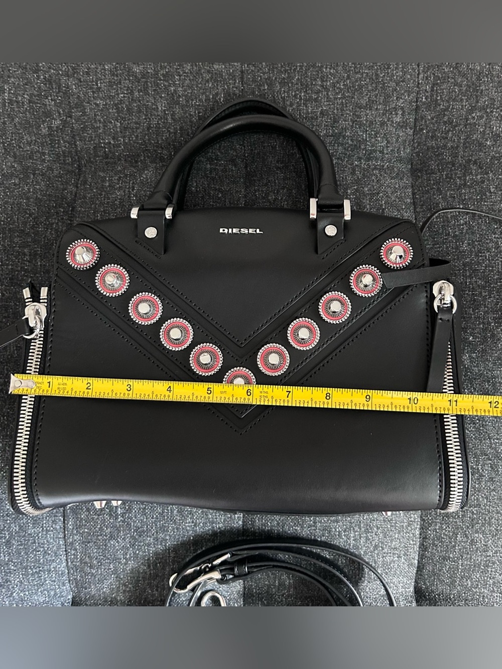 Diesel Black Leather Satchel with Red Grommet Accents in genuine leather - Picture 13 of 14